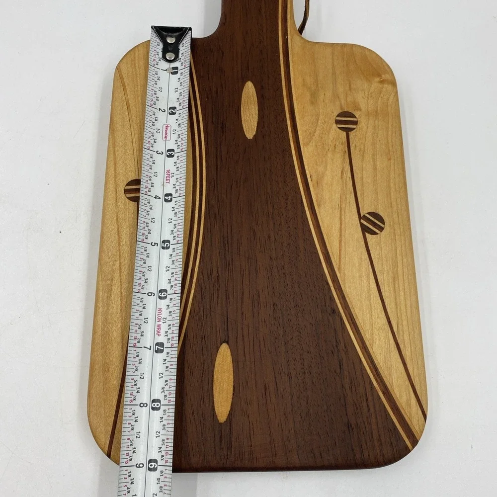 Handmade Wood Charcuterie Board Walnut Cherry Maple Small Round Inlay Cabin 6x9
